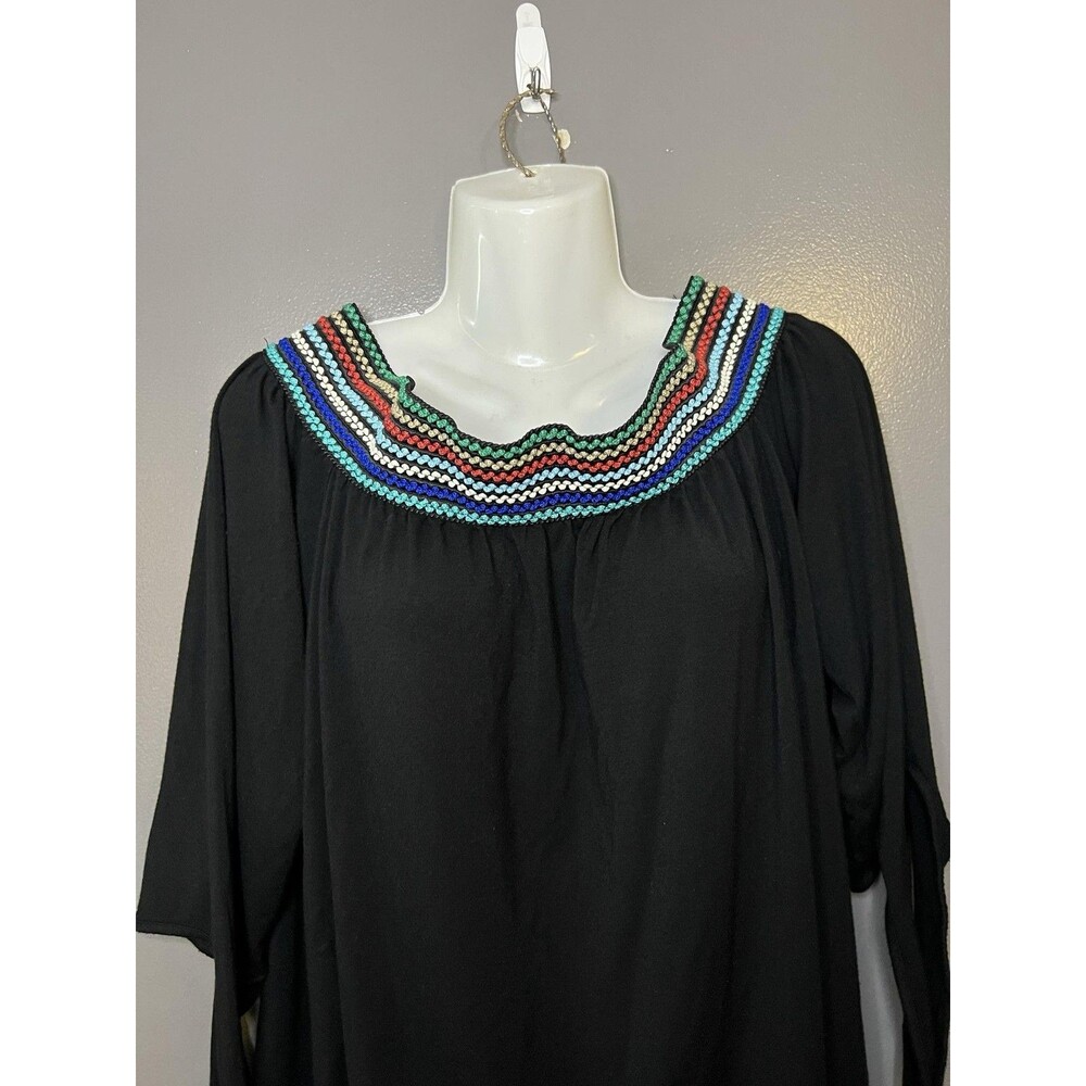 Pebble And Stone Blouse Womens Medium Black Crochet Neck Long Sleeve Boho Tunic